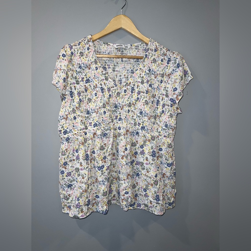 Sonoma Floral Blouse in Blue and Pink